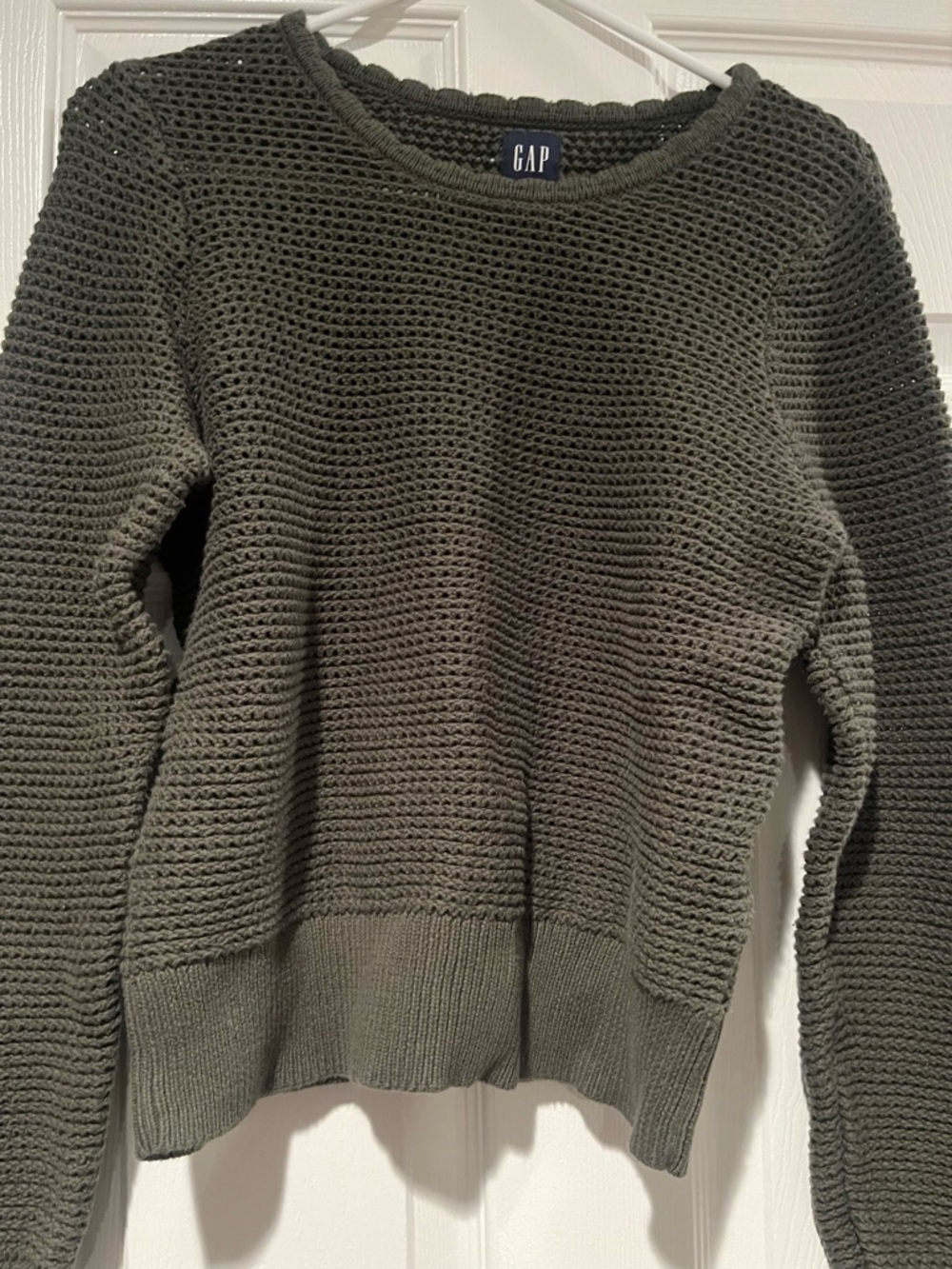 GAP Olive Open-Knit Crewneck Sweater